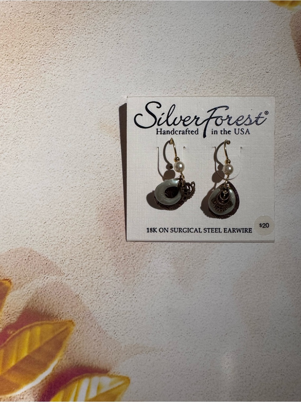 Silver Forest Gold Tone and White Pearl Dangle Earrings